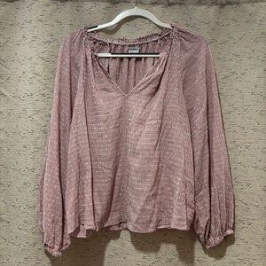 Old Navy Women's Long Sleeve Pink Striped Seersucker Peasant Blouse